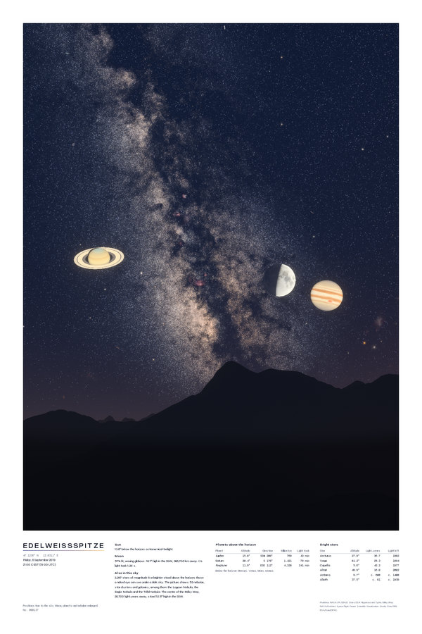 The same print, 60 by 90 cm, with the Almanac printed beneath the picture.